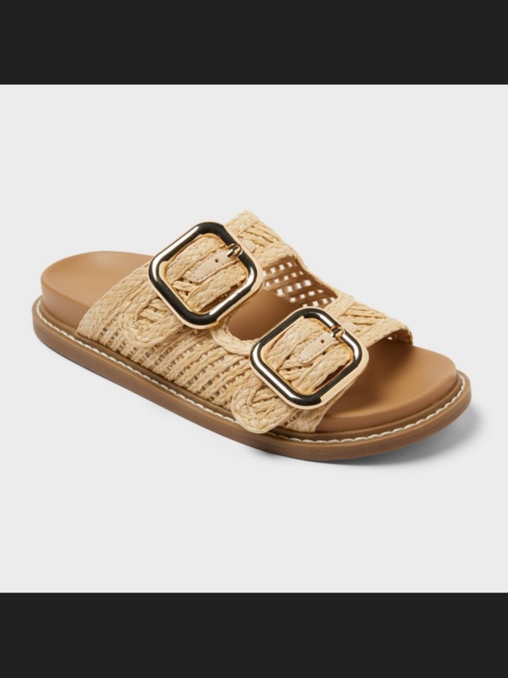 Universal Thread Tan Braided Slide Sandals with Gold Buckles